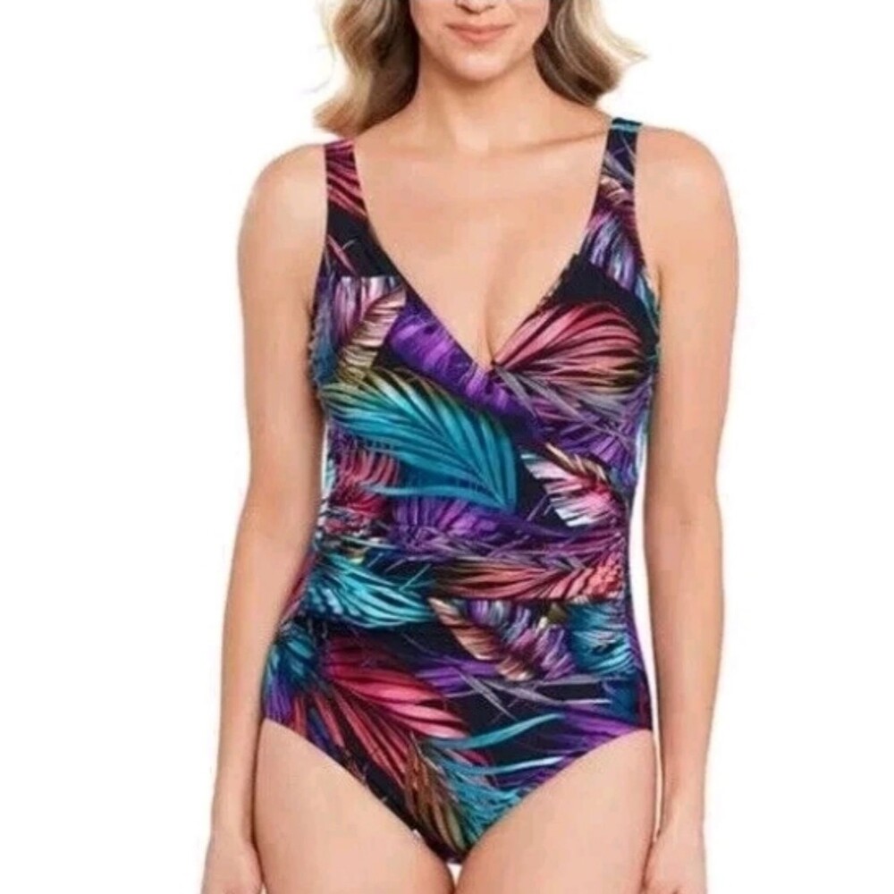 miradonna by miracesuit one piece palm print swimsuit size 12